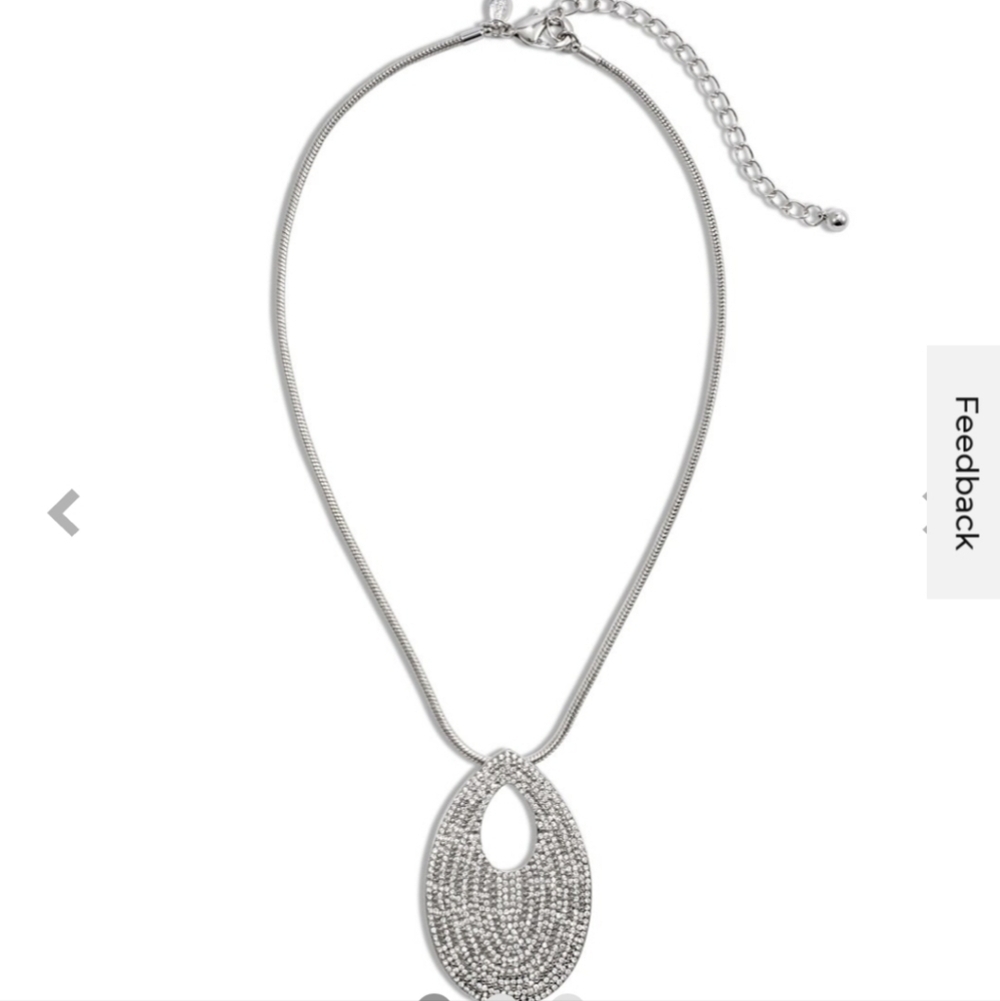 NWT Chico's Chandra Teardrop Pendant Necklace Rhinestone Bling 18"